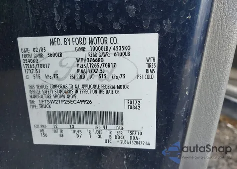2005 Ford F-250 Lariat/Xl/Xlt from USA, damaged, VIN 1FTSW21P25EC49926